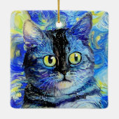 Ornement En Céramique Impressionniste Starry Night Tabby Cat Portrait (Dos)