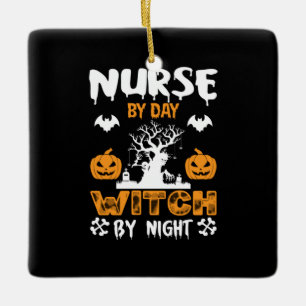 Ornement En Céramique Infirmière d'Halloween par sorcière de jour par nu
