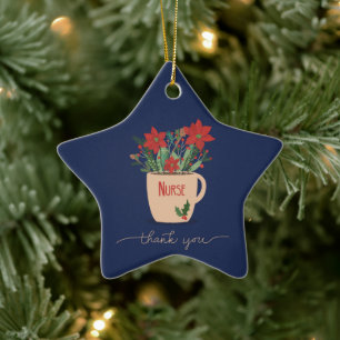 Ornement En Céramique Infirmière Merci à Noël Poinsettias