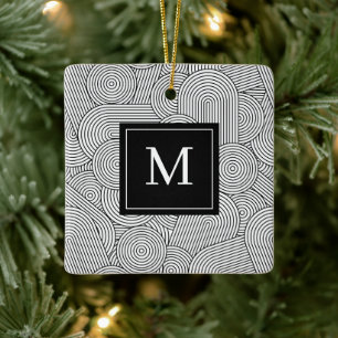 Ornement En Céramique Initiale monogrammée noir et blanc moderne du mili