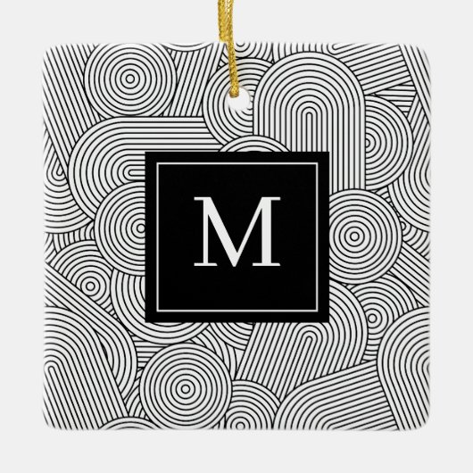 Ornement En Céramique Initiale monogrammée noir et blanc moderne du mili (Devant)
