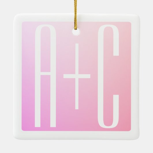Ornement En Céramique Initiales de couple | Gradation rose subtile (Dos)