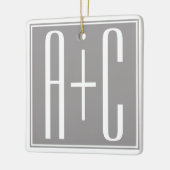 Ornement En Céramique Initiales de couple modifiables | Blanc et gris (Gauche)