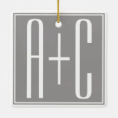 Ornement En Céramique Initiales de couple modifiables | Blanc et gris (Dos)