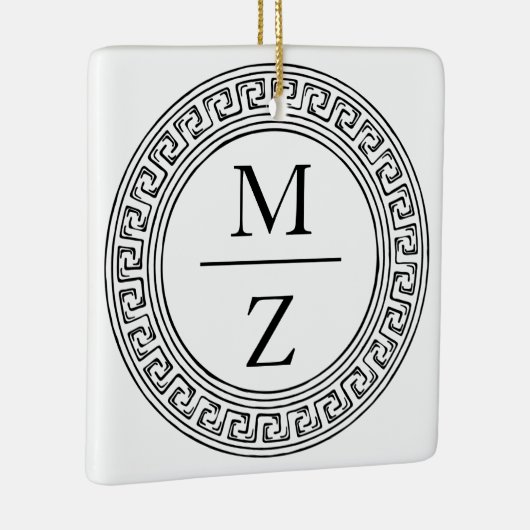Ornement En Céramique Initiales mariages avec conception de clé grecque (Droite)