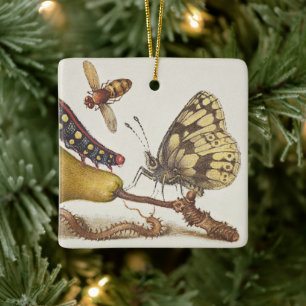 Ornement En Céramique Insectes de jardin, mouche, chenille, poire, mille