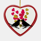 Ornement En Céramique Inséparables Avec Coeurs Rouge & Or (Dos)