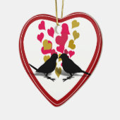 Ornement En Céramique Inséparables Avec Coeurs Rouge & Or (Gauche)