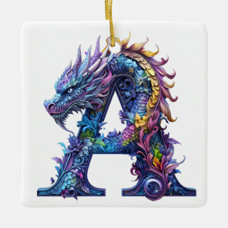 Ornement En Céramique Intricate Dragon - letter A Ceramic Ornament