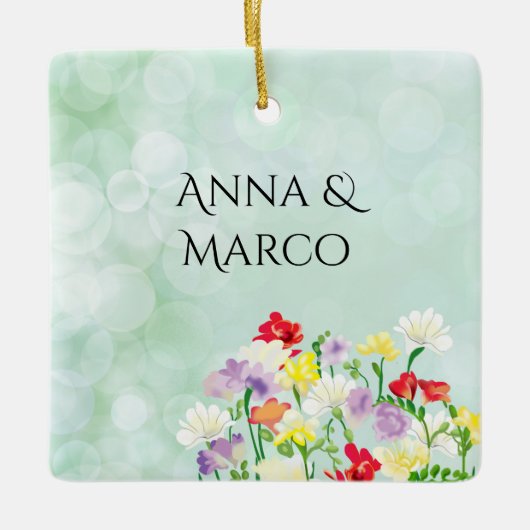 Ornement En Céramique Invitation à fleurs mariages (Devant)