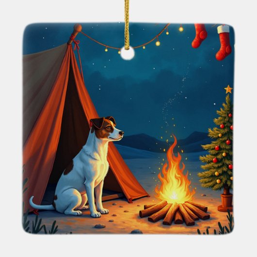 Ornement En Céramique Jack Russell Christmas Camping Night Painting (Dos)