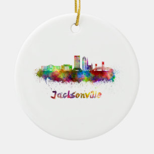 Ornement En Céramique Jacksonville V2 skyline in watercolor