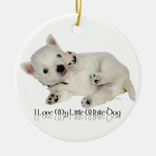 Ornement En Céramique J'adore mon petit chien blanc - chiot Westie
