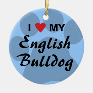 Ornement En Céramique J'aime (coeur) mon bouledogue anglais Pawprint