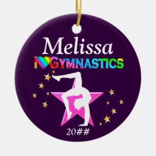 ORNEMENT EN CÉRAMIQUE J'AIME LA GYMNASTIQUE PERSONNALISÉE ET DATÉE ORNAM