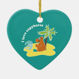 Ornement En Céramique J'aime l'art de plage tropical des capybaras