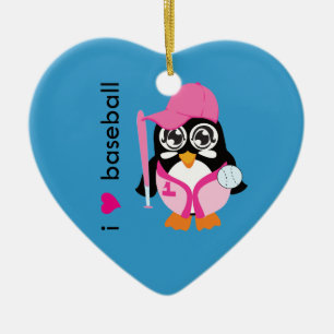 Ornement En Céramique J'aime le pingouin de base-ball