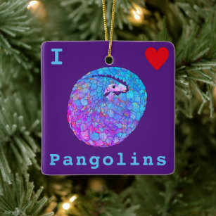 Ornement En Céramique J'Aime Les Pangolins Slogan Purple