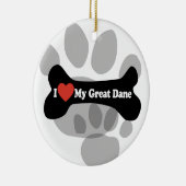 Ornement En Céramique J'aime mon great dane - os de chien (Droite)