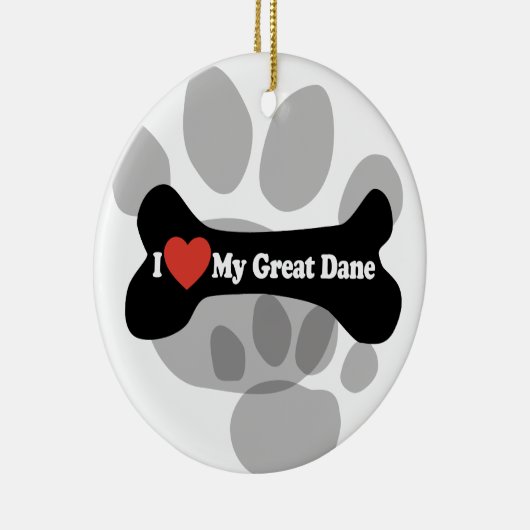 Ornement En Céramique J'aime mon great dane - os de chien (Droite)