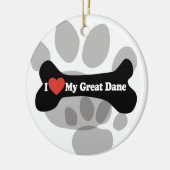Ornement En Céramique J'aime mon great dane - os de chien (Gauche)