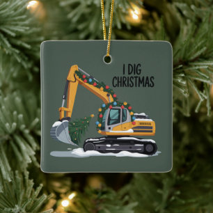 Ornement En Céramique J'aime Noël Excavatrice Santa Boy Drôle Enfants 