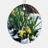 Ornement En Céramique Jaune Daffodils fleurs dans la neige (Gauche)