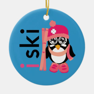 Ornement En Céramique Je skie pingouin