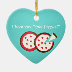 Ornement En Céramique Je t'aime "deux pizzas !"