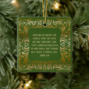 Ornement En Céramique Jean 3:16 Verset Bible Verte Coutume Noël