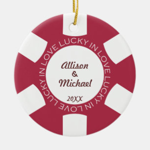 Ornement En Céramique Jeton de poker rouge chanceux en photo vegas de