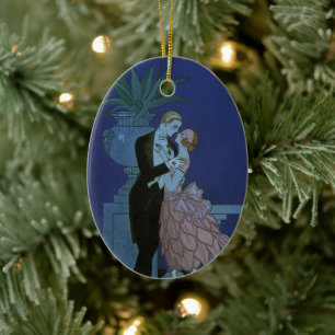 Ornement En Céramique Jeunes mariés Art Déco vintage, Oui de George Barb