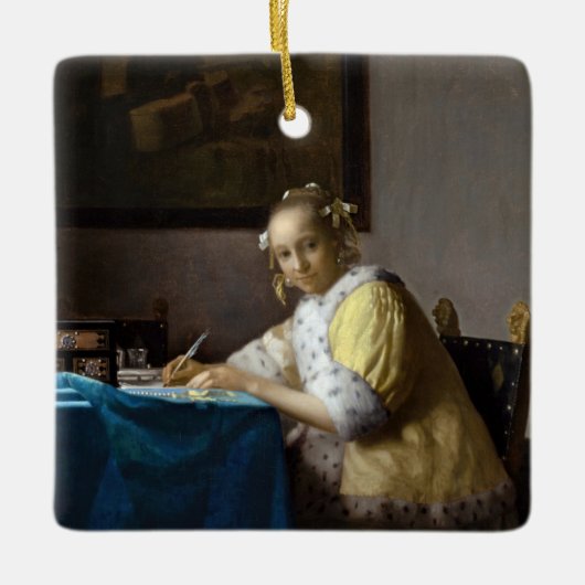 Ornement En Céramique Johannes Vermeer - Une dame écrit une lettre (Devant)