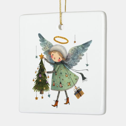 Ornement En Céramique Joli ange avec sapin de Noël (Gauche)