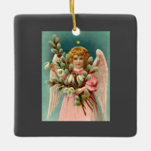 Ornement En Céramique Joli Ange En Robe Rose