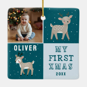 Ornement En Céramique Joli bébé personnalisé photo renne Noël
