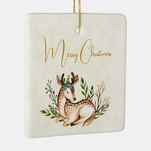 Ornement En Céramique Joli Cerf Aquarellé Posé En Bas Boho (Droite)