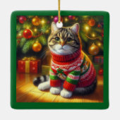 Ornement En Céramique Joli chat dans un pull de Noël (Dos)