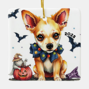 Ornement En Céramique Joli Chihuahua Halloween