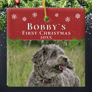 Ornement En Céramique Joli chiot de Noël pour son premier Noël Photo rou