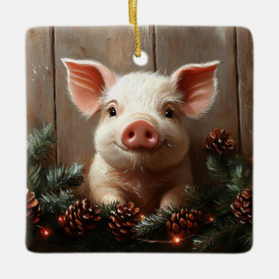 Ornement En Céramique Joli Cochon de Noël Peinture rustique
