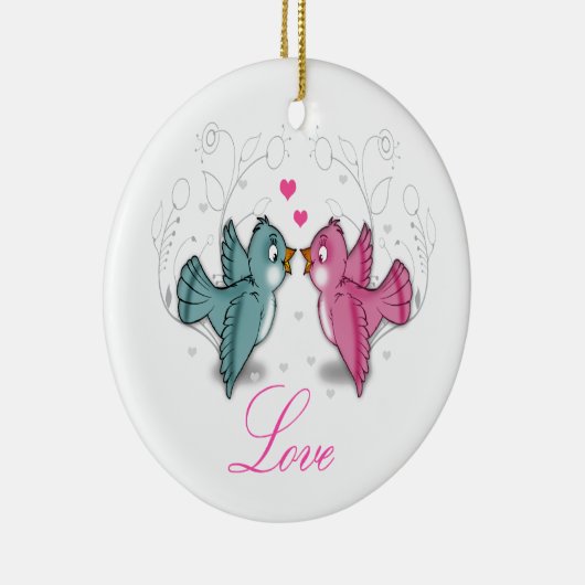 Ornement En Céramique Joli Inséparables rose bleu tourbillonne fleurs (Droite)