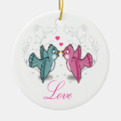 Ornement En Céramique Joli Inséparables rose bleu tourbillonne fleurs (Devant)