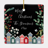 Ornement En Céramique Joli Joyeux Noël Nom personnalisé Floral (Dos)