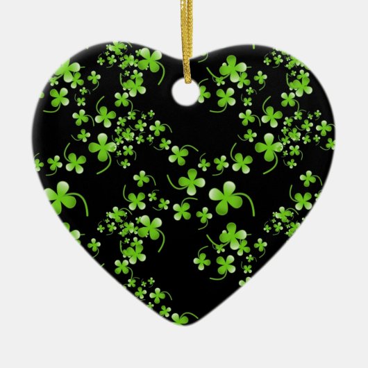 Ornement En Céramique Joli motif Shamrock, vert sur accessoire noir (Devant)