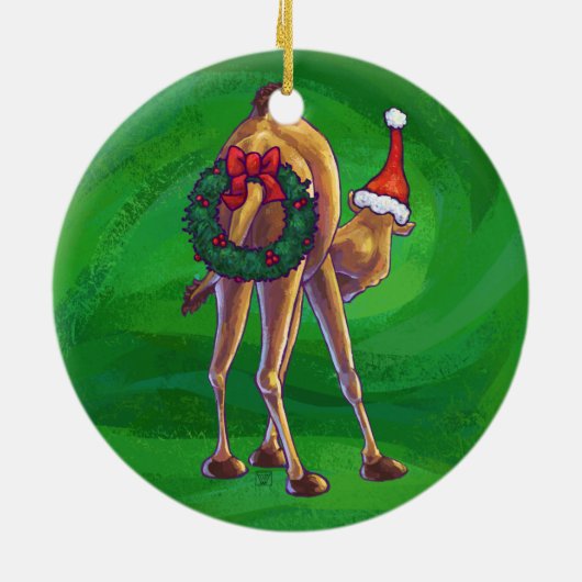 Ornement En Céramique Joli Noël Camel En Rouge (Dos)
