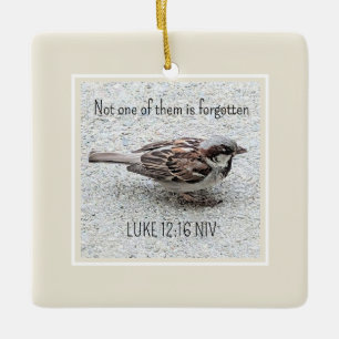 Ornement En Céramique Joli Oiseau Bruant Photo Bible Verse Simple Tan