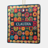 Ornement En Céramique Joli Patchwork Floral Quilt Noël (Gauche)