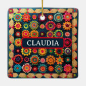 Ornement En Céramique Joli Patchwork Floral Quilt Noël (Dos)