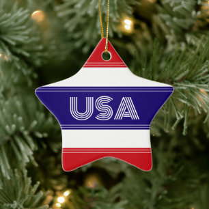 Ornement En Céramique Joli patriotique États-Unis d'Amérique Rouge Blanc